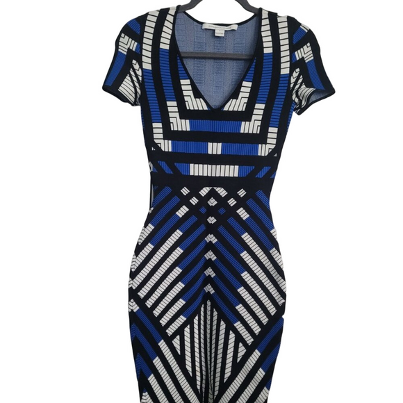 NEW DIANE VON FURSTENBERG Runway Lorraine Ponte Dress Blue/Black Size XS